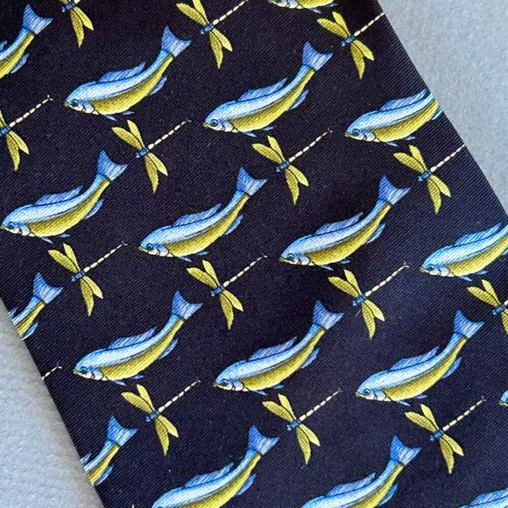 Tiffany‎ & Co. tie fish dragonflies blue silk Italy